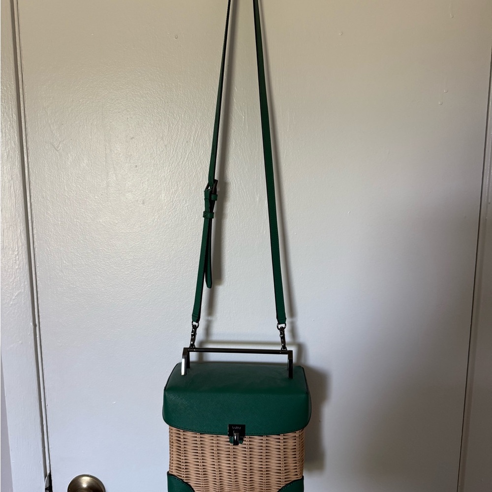 Green and Tan Woven Crossbody Bag